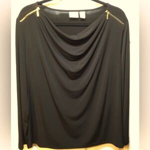 Chico’s Black Zipper Detail Top Sz 2 (12-14)